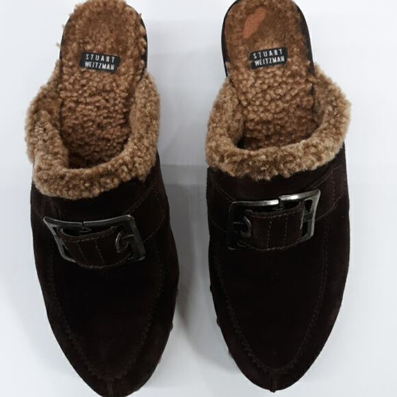 Stuart Weitzman Shoes - Stuart Weitzman‎ Brown Suede Fur Lined Mules 8M